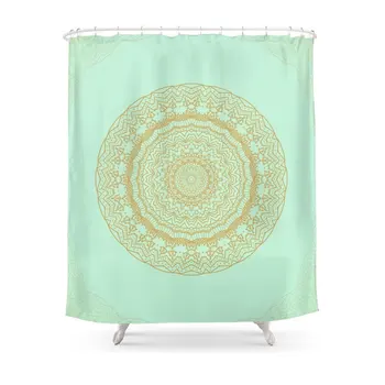 

Mandala Lace In Gold And Mint Shower Curtain Set with Hooks Doormat Bath Floor Mat Bathroom Home Decor