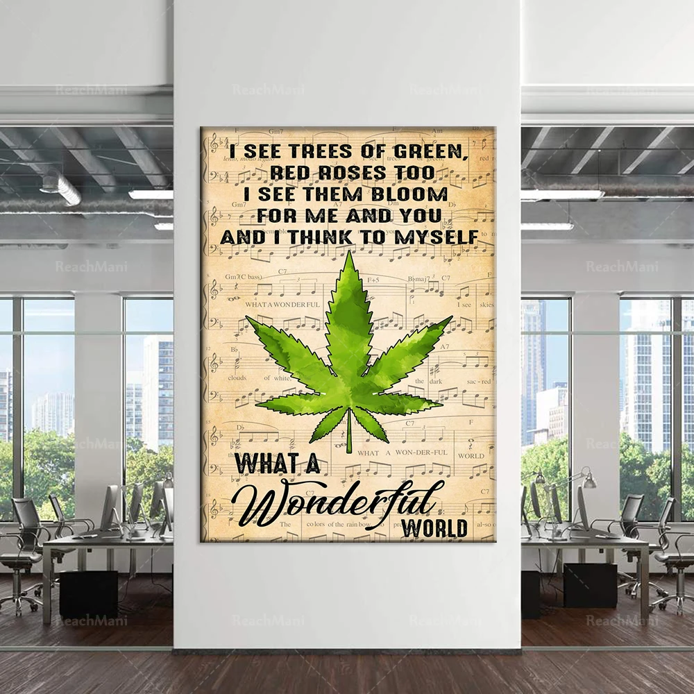 

What a wonderful world poster hippie smoking smoke weed poster wall art printing home life decoration poster