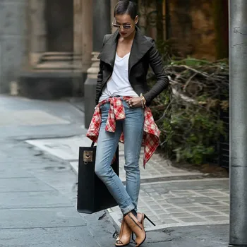 

2019 Autumn New Leather Jacket Women's Wear Imitation Leather Turn-down Collar Faux Leather Coat