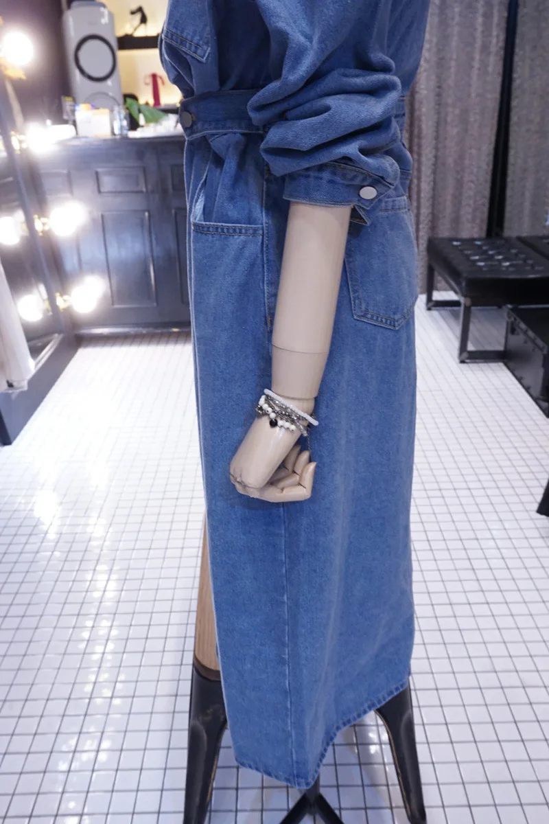 Primavera e Outono Fina sobre o Joelho Coreano Nova Divisão Camisa Jeans Vestido Feminino Cintura Apertada Midi 2021 21 sobre o joelho midi vestido feminino