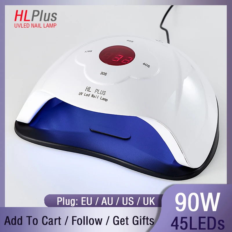 90W HL Plus лак для ногтей маникюра Сушилка 45 LED УФ лампы отверждения гель с датчиком
