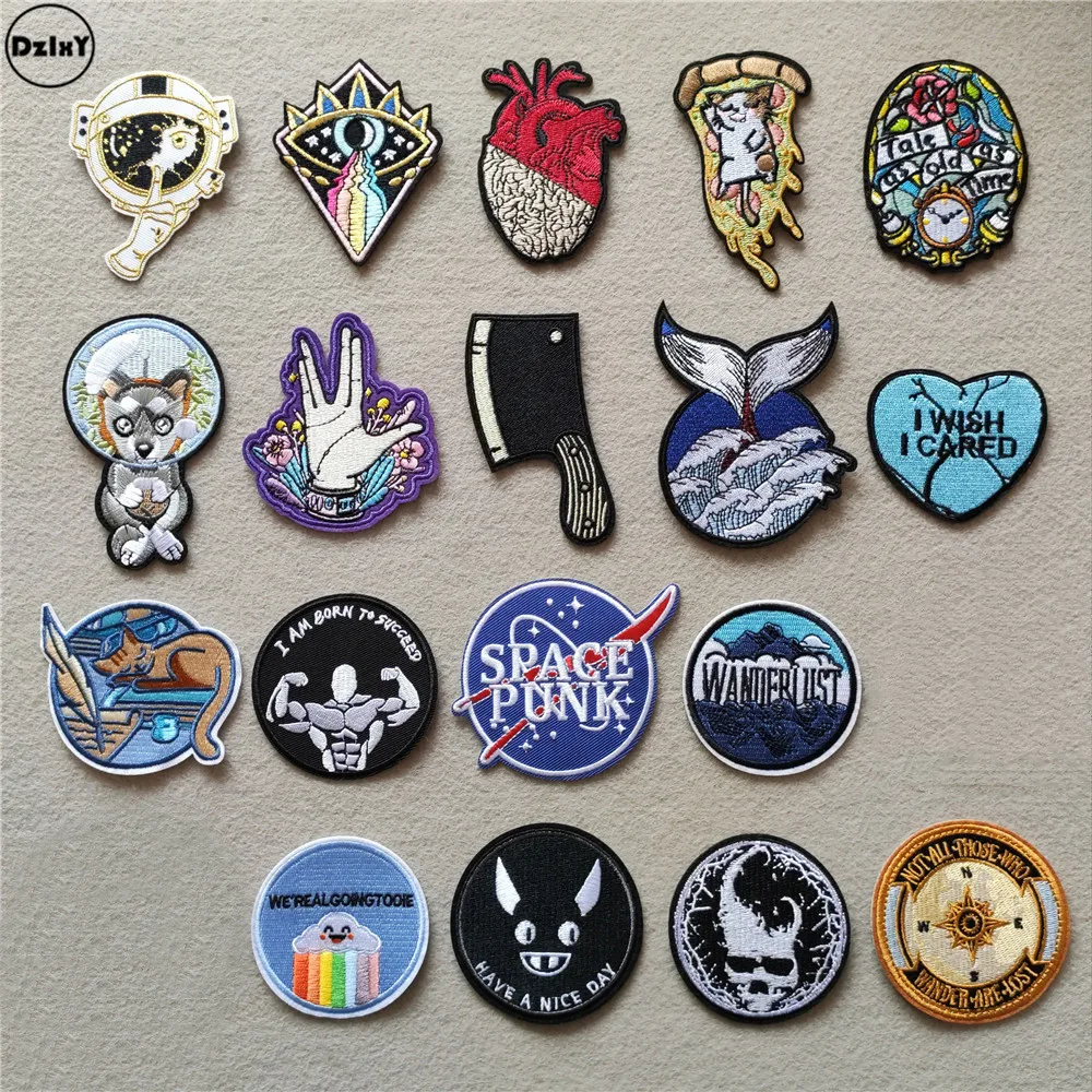Hearts Stickers Clothing Patches Badges Embroidery Appliques Iron-On Space Stripes 