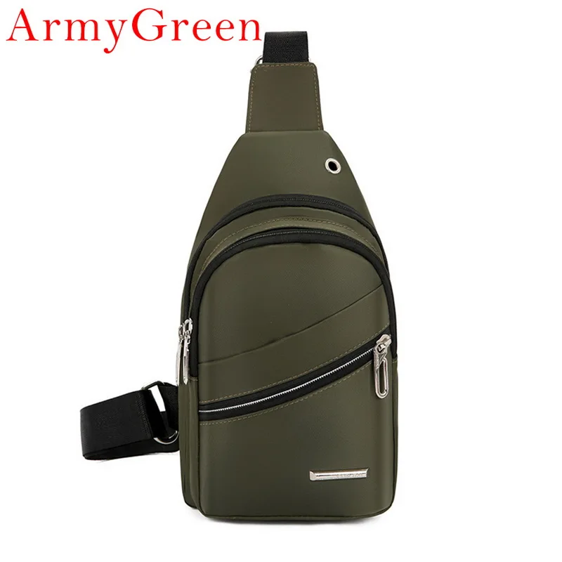 army green Men's Fashion New Crossbody Outdoor Travel Shoulder Bags Waterproof Chest Bags with Headphone Hole and USB Charging Port - Цвет: army green