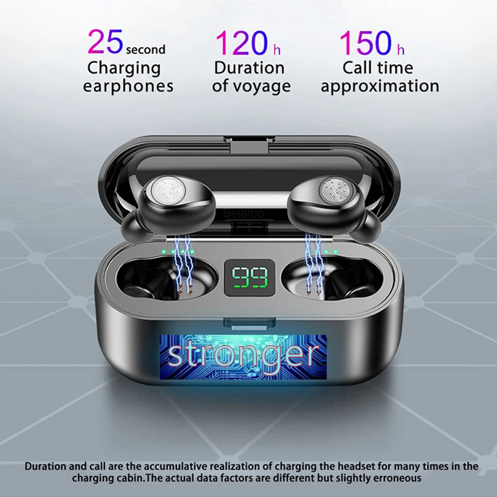 F9 TWS Wireless Headphones Bluetooth 5 0 2000mAh Charging Box Earphone HIFI Mini Sports Gaming Headset For iphone Android gift