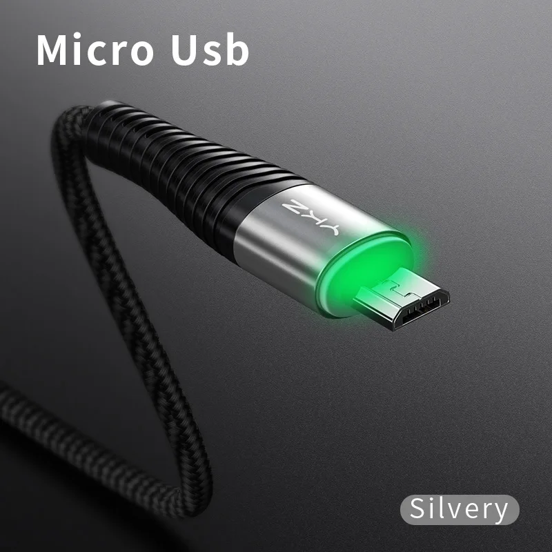 Silver YKZ кабель Micro USB светодиодный светильник для Xiaomi Redmi 4X Note 4 5 кабель для зарядки Microusb для samsung S7 шнур для передачи данных для мобильных телефонов - Цвет: Silver