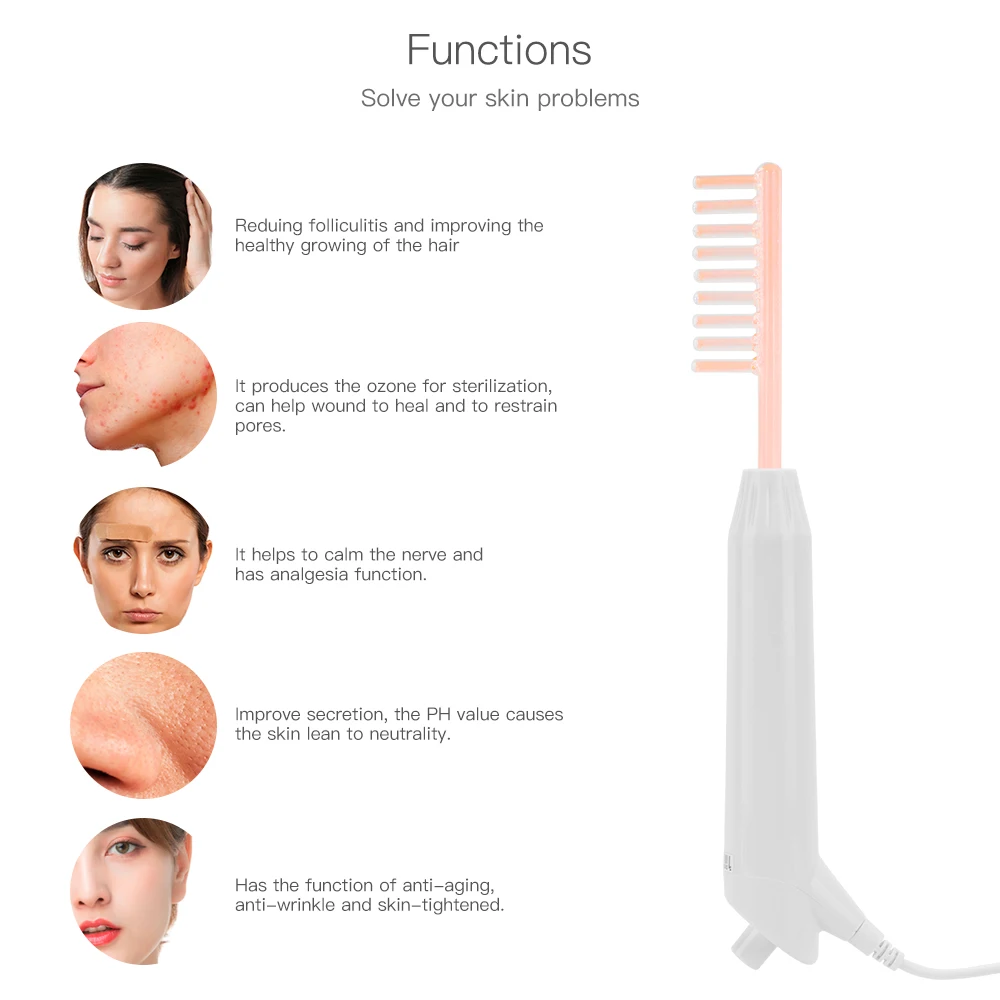 Electrode Glass Tube Violet Purple Light High Frequency Facial Machine Spot Acne Remover Skin Care Face Spa Wand Facial Massager