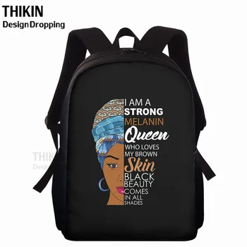 

THIKIN Child Mochila Cartoon School Backpack Black Queen Printing BookBag African American School Bag 15inch Aftro Daily Bagpack