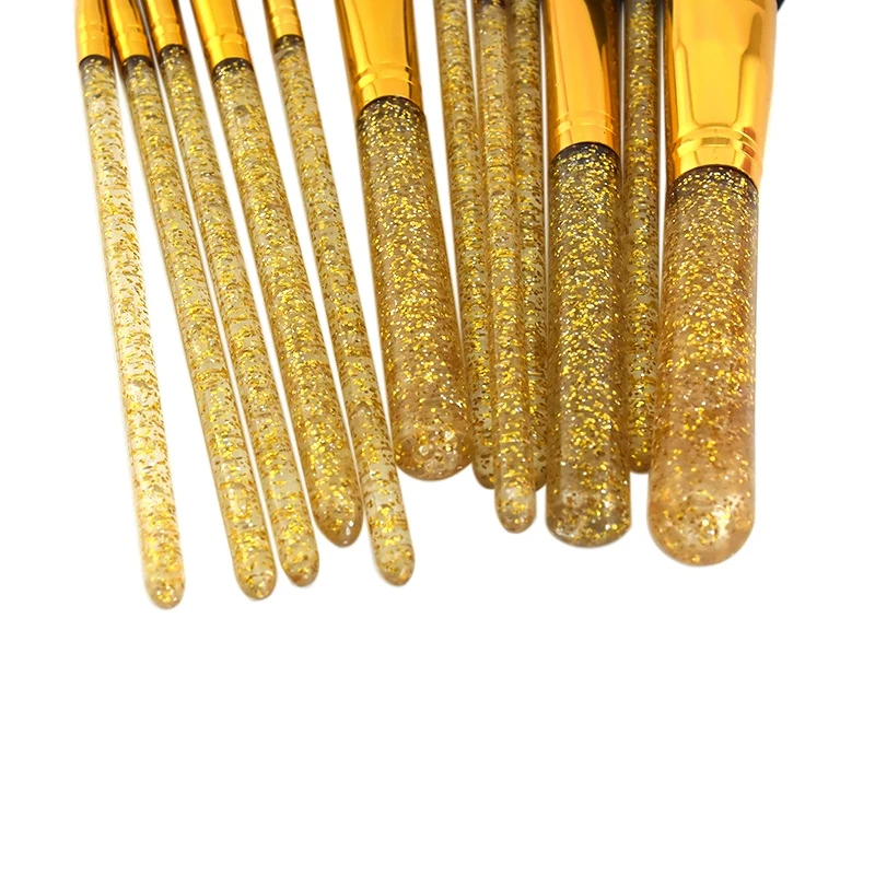B 12pcs Shiny Purple&Yellow Makeup Brushes Set Eye Face Pigments Makeup Fan Brush Cosmetic Brush Kit