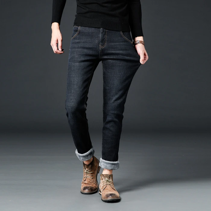 Новые обтягивающие мужские Модные джинсы высокого качества, утолщенные бархатные повседневные Стрейчевые узкие джинсы, Классические деловые джинсы - Цвет: Черный
