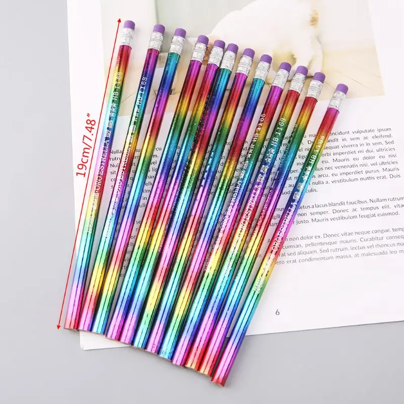 12Pcs Rainbow Pencil Wood Environmental Protection Bright Color HB Drawing Painting Pencils School Office Writing Pen LX9A