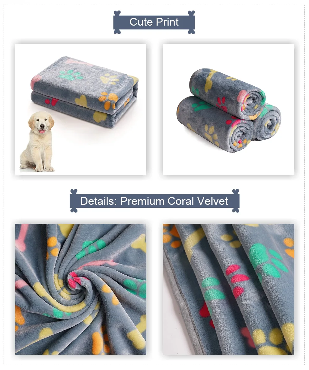 Luciphia Pet Blankets Super Soft Fluffy Premium Fleece Paw Bone Print Warm Flannel Throw for Dog Puppy Cat