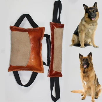 

Cowhide Dog Training Bite Tug Pillow Sleeve Double-layer with 2 Rope Handles Malinois German Shepherd Rottweiler Pet Chewing Toy
