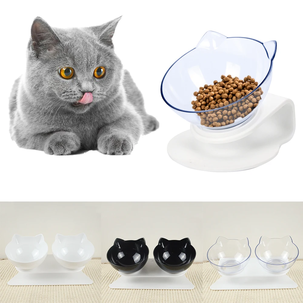 Trasparent Cat Bowl With Raised Stand Cat Feeding Bowl Double Bowls Non