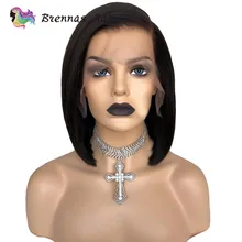 Короткий Боб 13x6 кружева парик натуральный черный цвет боковой части прямой Боб синтетические волосы на кружеве парик синтетические волосы человеческих волос для чернокожих женщин