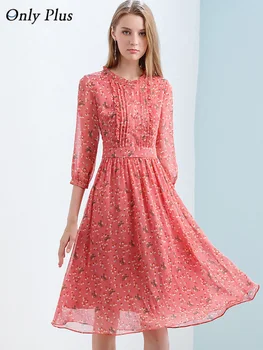 

Only Plus Spring Slim Party Long Dress Printed Chiffon Red Floral Goddess style Party Dresses Sweet Ruffles Chest Design