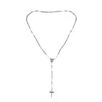 

Classic Silver Rosary Beads Chain Cross Crucifix Religious Catholic Hip-hop Rapper Stainless Steel Necklace Women's Men's