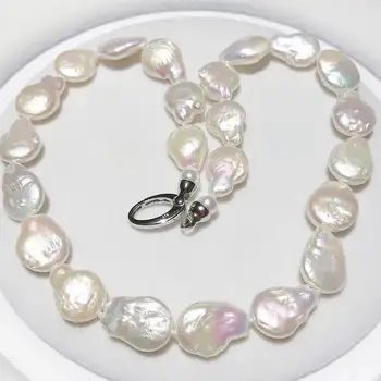 

New Natural Freshwater Pearl 12 x15mm White Reborn keshi rregular Pearl Necklace Tibetan Silver clasp