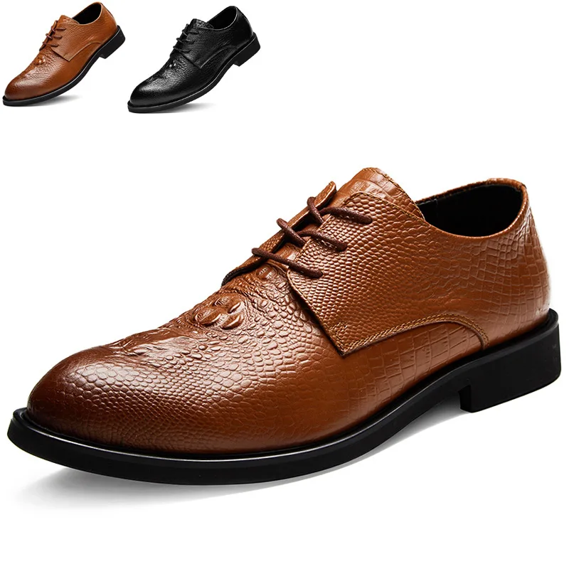 

2019 Spring New Style Italian Crocodile Pattern MEN'S Leather Shoes Trend Full-grain Leather Large Size Casual Leather Shoes Men