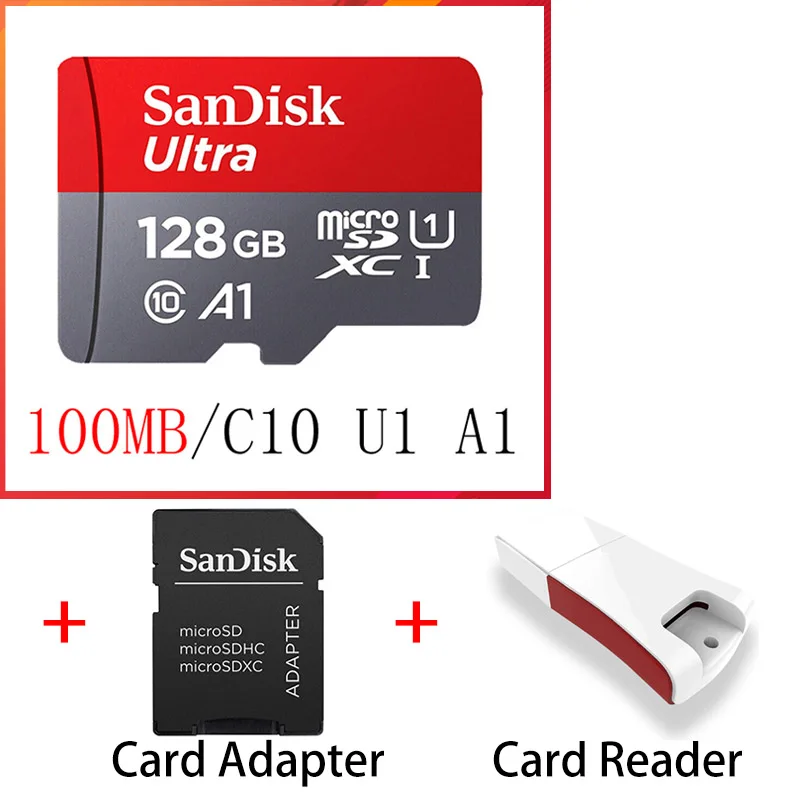 QUNC-128G-KT2-CA1001 Sandisk Ultra Micro SD 128 ГБ 32 ГБ 64 Гб 256 Гб 16 Гб 400 Гб Micro SD карта SD/TF флэш-карта памяти 32 64 128 Гб microSD для телефона - Емкость: QUNC-128G-KT2-CA1001
