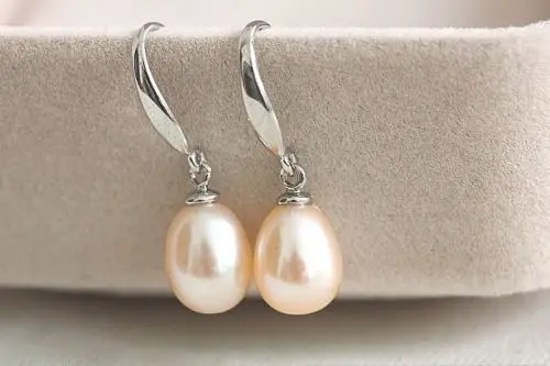 

White Gold Dangle 9X10mm AAA Pink South Sea Pearl Earring