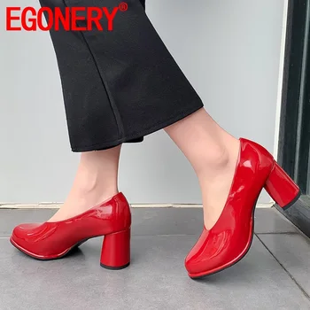 

EGONERY brand fashion wedding shoes artificial patent leather shallow pumps spring summer party sexy high heels women's shoes