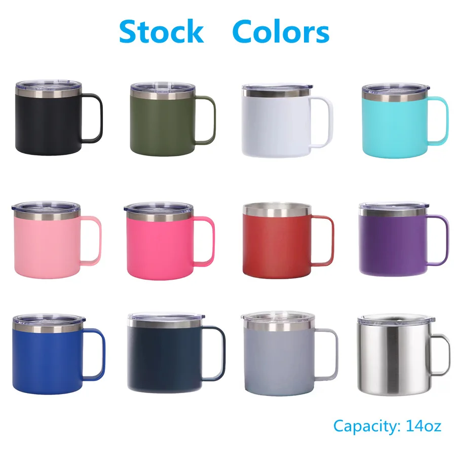 

14oz Stainless Steel tumbler Milk Cup Double Wall Vacuum Insulated Mugs Metal Wine Glass with handles & lids coffee mug sport