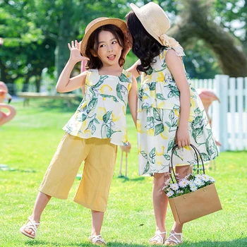 

2020 New Summer 4 7 9 14 11 Years Girls Clothes Sets Fashion Cotton Baby Teenage Girls Clothing Sleeveless Shirts And Pants Set