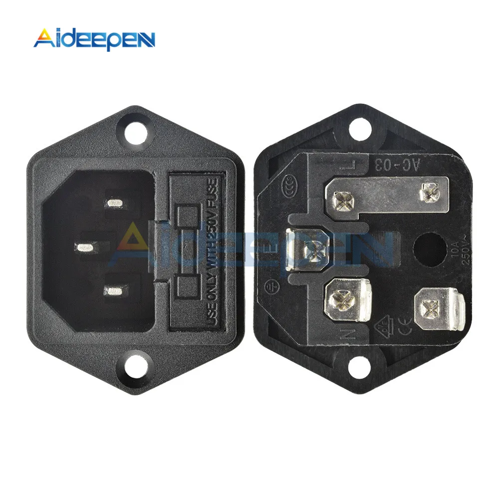 5 шт. AC-03 10A 250VAC 3 Pin IEC320 C14 Разъем питания винт фиксированный Железный сердечник AC Розетка с предохранителями интерфейс