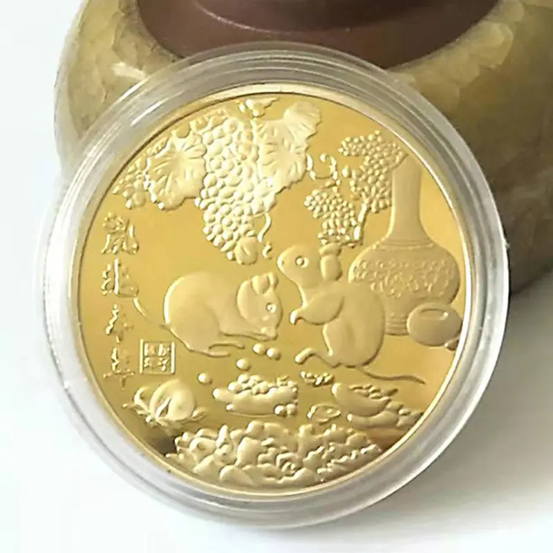 Год крысы памятная монета Китайский Зодиак сувенир вызов Коллекционная C63B