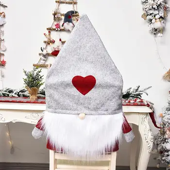 

Christmas Gnome Love Heart Santa Pointed Hat Chair Cover Home Party Dining Decor