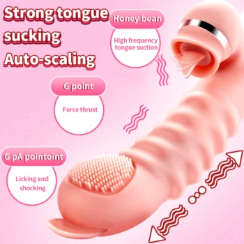 Safe Silicone Dildos Vibrator Realistic Tongue Licking Vibration Telescopic Rabbit Vibrator G Spot Stimulator Sex Toys For Women 2