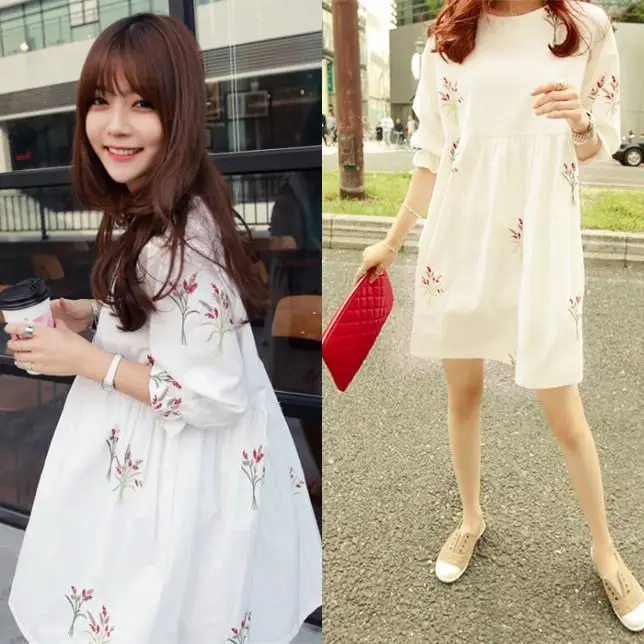 

Maternity Clothes 2019 Spring New Style Loose And Plus-sized Cotton Linen Embroidered GIRL'S Dress Pregnant Women Nursing Dress