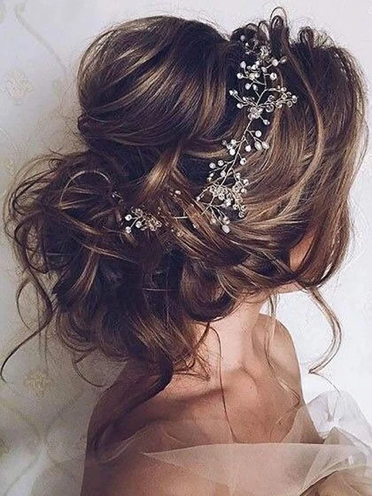 Silver Gold Crystal Pearl Rhinestone Hair Vine Headband Jewelry Bridal Hair Accessories for Women