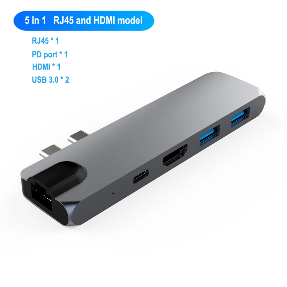 5 in 1 Gray USB 3,1 type-C концентратор к HDMI адаптер 4K Thunderbolt 3 USB C концентратор с концентратором 3,0 TF считыватель SD карт слот PD док-станция для MacBook Pro Air - Цвет: 5 in 1 Gray