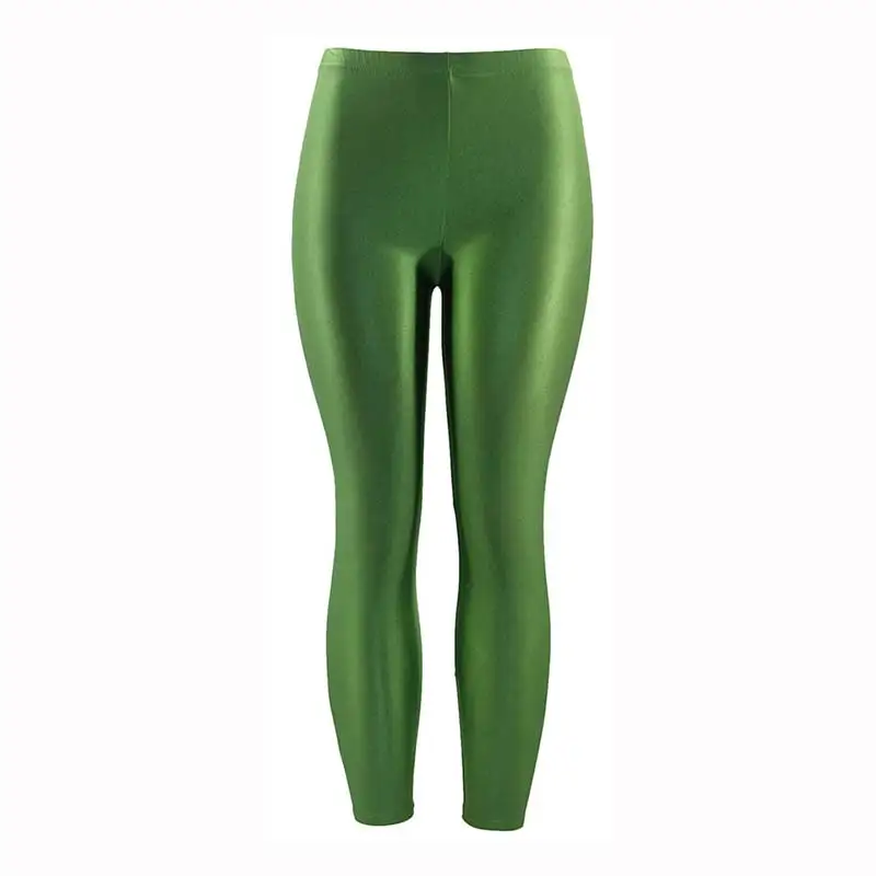 Women Pant For Girl Spandex Shiny Solid Color Fluorescent Leggings Casual Elastic High Quality Large Size 1PC Trousers New - Цвет: Grass green