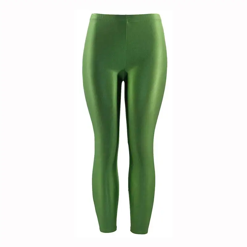 Grass green Women Pant For Girl Spandex Shiny Solid Color Fluorescent Leggings Casual Elastic High Quality Large Size 1PC Trousers New - Цвет: Grass green