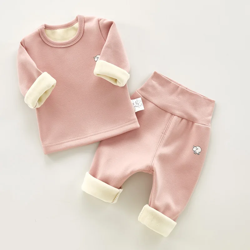 Simple Style Solid Color Infant High Waist Belly Protect Pants Boys Girls Warm Bottoming Tops New Children Autumn Clothes Suit