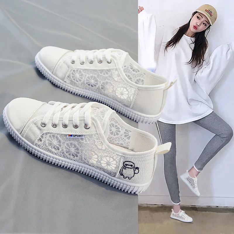 Sports Shoes Women Breathable Sneakers White Lace Shoes For Basket Femme Ultralight Woman Vulcanize Casual Sneaker B1460