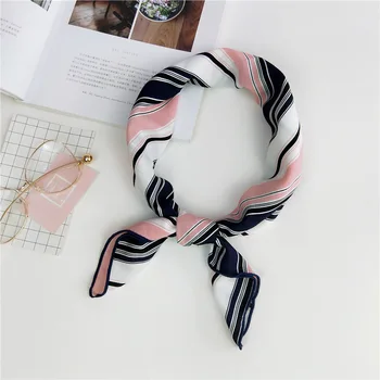 

Women 70*70 Small Soft Hair Tie Band Decorative Multifunctional Head Scarf Multicolor Stripe Print Kerchief Neck Elegant Square