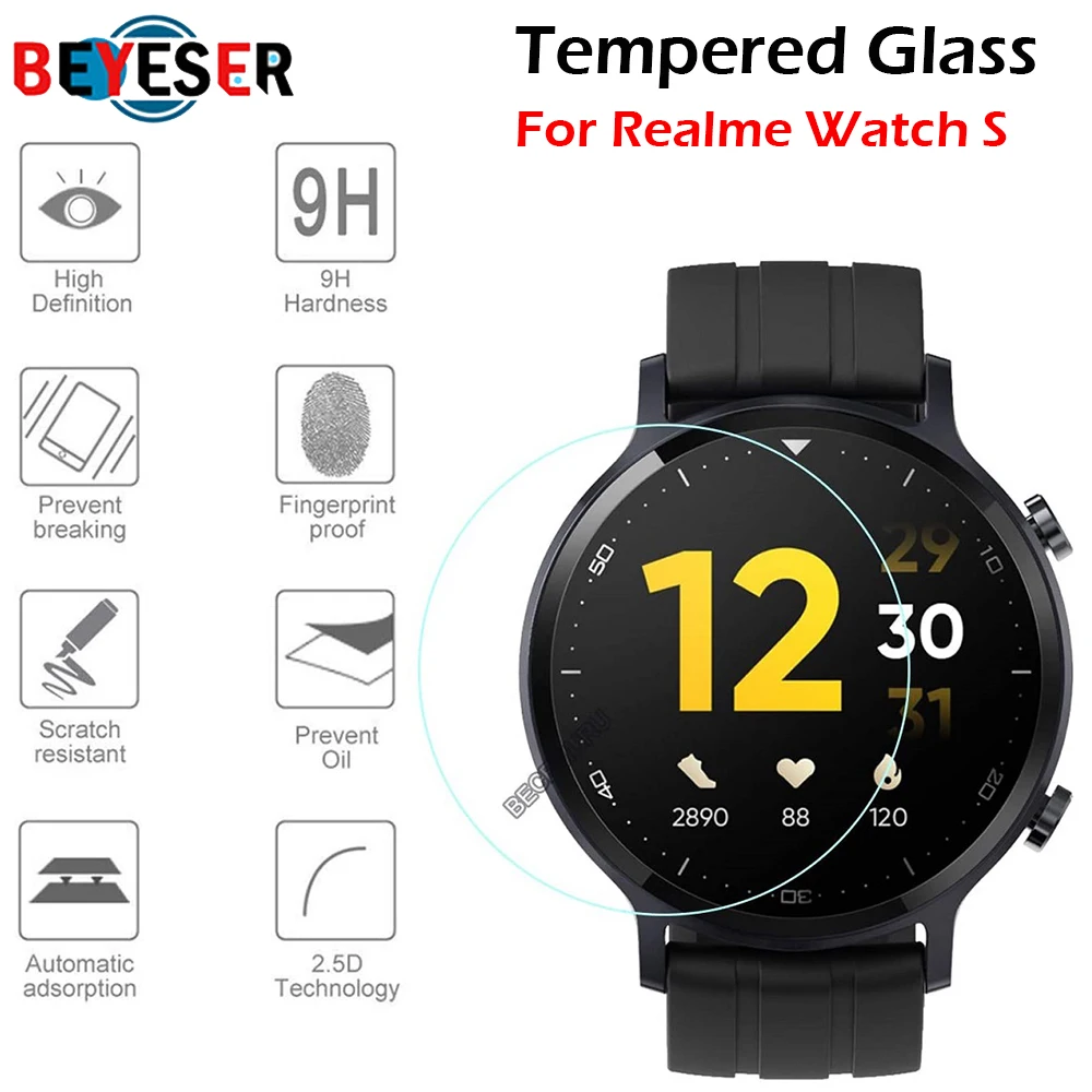 

2PCS 2.5D Premium Tempered Glass For Realme Watch S Smart Watch Screen Protector Film HD Clear 9H Anti-Scratch Guard Glass