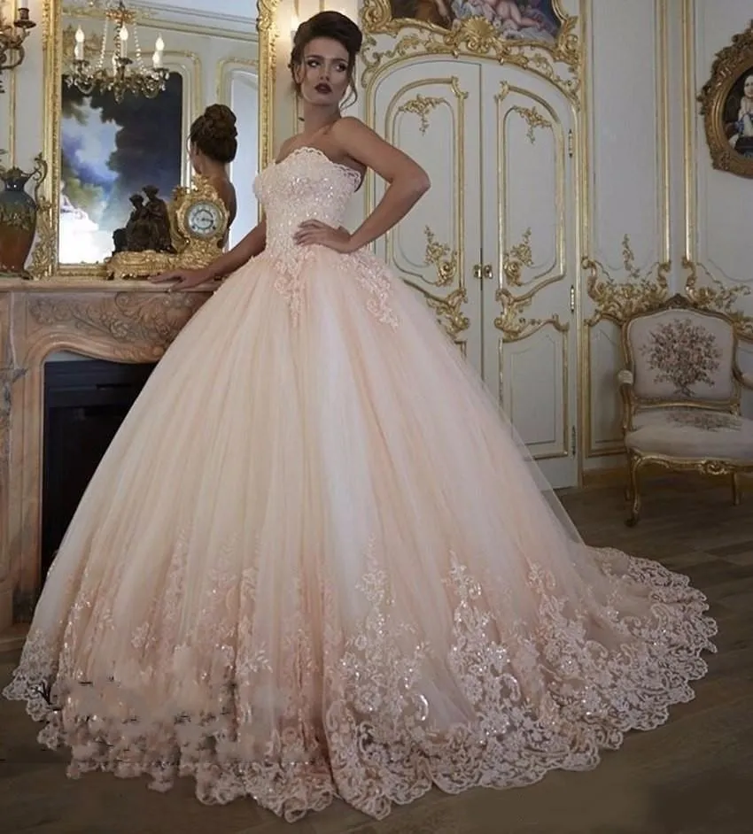 

H quinceanera dress Light Champagne Lace Appliques Sequined Sweetheart Sleeveless Lace UP Back A Line Sweep Train Party celebrit
