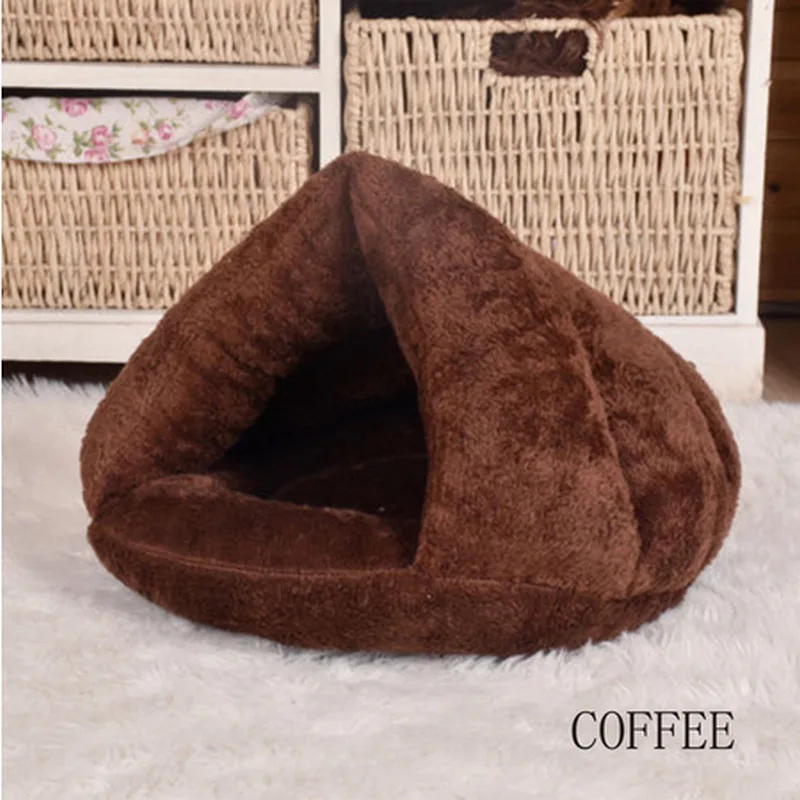 Dark Brown Горячий щенок, домашнее животное, кот собака мягкое теплое гнездо питомник кровать пещера дом спальный мешок коврик палатка S L 5 цветов Домашние животные зима теплая уютная кровать - Color: Dark Brown