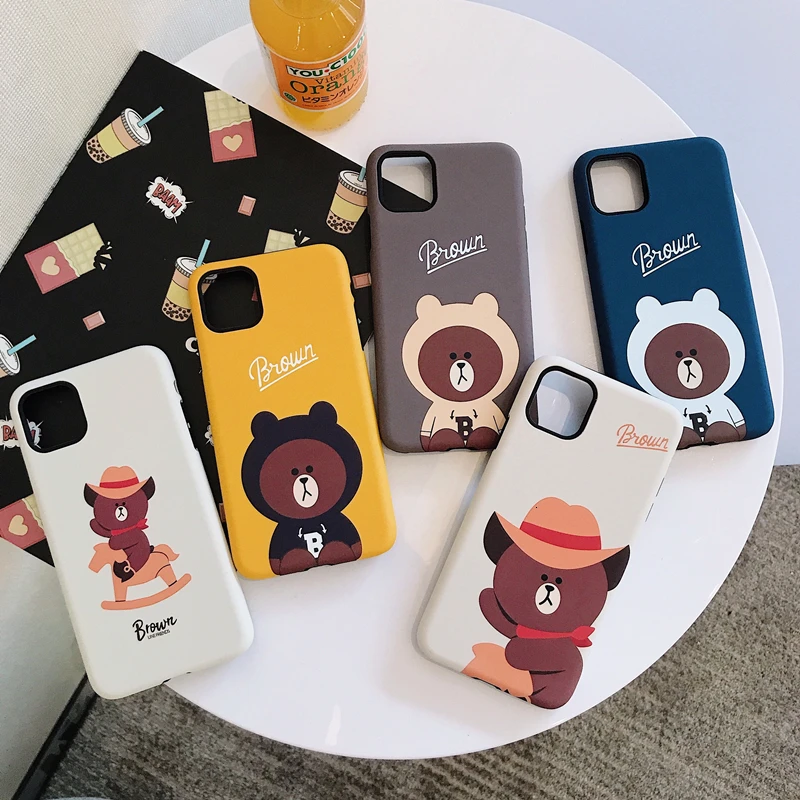 

Brown bear for iphone11pro max Xsmax mobile phone case 7/8sp XR ant-knock soft hard line friends for iPhone7case double layer