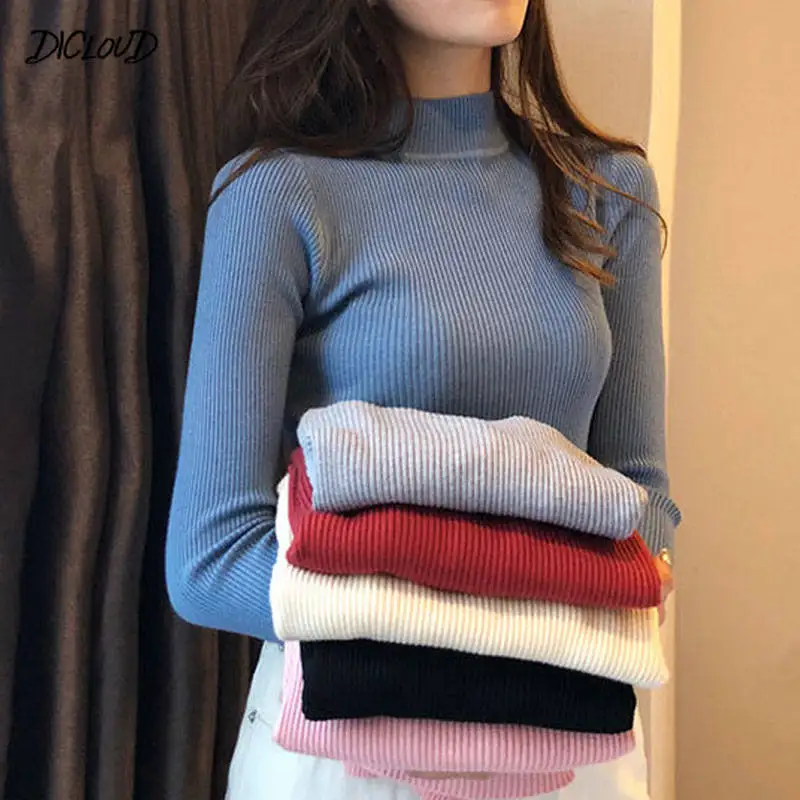 

Knit Sweater Women Turtleneck Casual Pullover Autumn Winter Solid Long Sleeve Stretch Jumper Soft Tops Pull Femme Plus Size