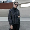 [EAM] Black Warm Buckle Cotton-padded Coat Long Sleeve Loose Fit Women Parkas Fashion Tide New Spring Autumn 2022 19A-a819 ► Photo 1/6
