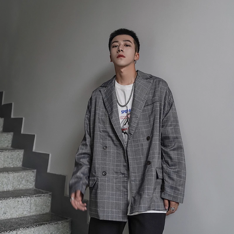 Men's suit 2019 season suits new slim body check printed long-sleeve suit jacket casual casual personality youth men's wear Men's suit 2019 season suits new slim body check printed long-sleeve suit jacket casual casual personality youth men's wear