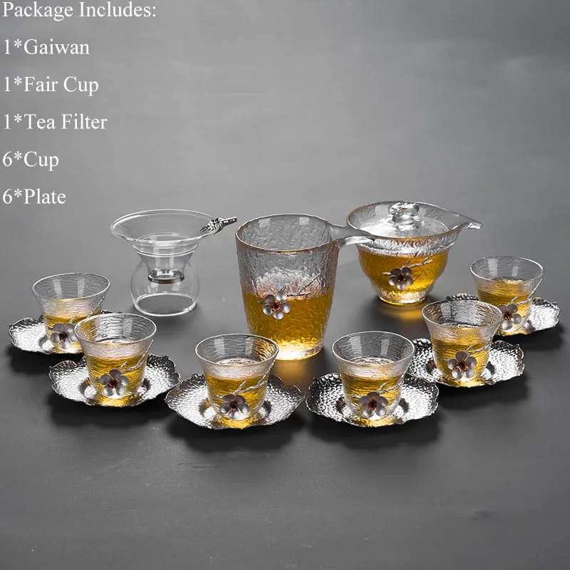J Жаростойкое прозрачное стекло Gaiwan чайный набор кунг-фу китайский креативный оловянный цветок сливы чайная посуда украшения для дома рукодельные - Цвет: J