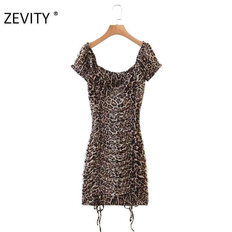 ZEVITY New Women sexy pleated ruffles leopard print stretchy slim dress female bow tied mini vestidos chic summer Dresses DS4298 ZEVITY New Women sexy pleated ruffles leopard print stretchy slim dress female bow tied mini vestidos chic summer Dresses DS4298