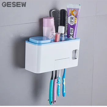 

GESEW Toothbrush Holder Automatic Toothpaste Dispenser Squeezer Wall-mount Storage Shelf Toothbrush Case Bathroom Accessories