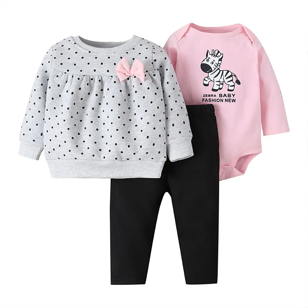 Baby Girl Clothes Set Long Sleeve Dot Sweatshirt+Cartoon Zebra Romper+Pant Fashion 2021 Spring Costume Toddler Boy Outifts 6-24M vintage Baby Clothing Set